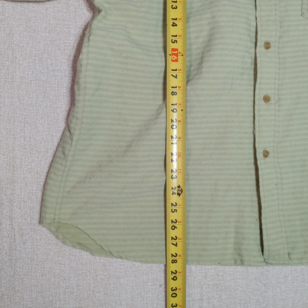 The North Face Tekware Mens L Green Pinstripe Button Down Shirt Long Sleeve Hike